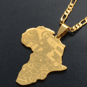 Africa Flag Mapped Necklace - 18K Gold Plated