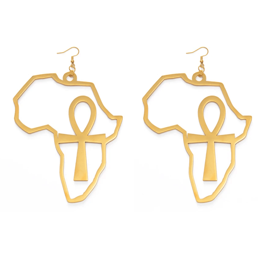 XL Nile Key (Ankh) in Africa Earrings - 18K Gold Plated